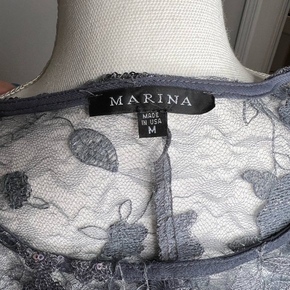 Marina Gray Lace Sequin Embroidered Zip Back Blouse - Picture 7 of 8